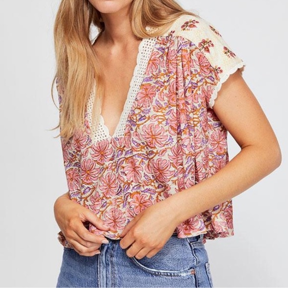 Free People Leilani Print Top Floral Sz Medium - Picture 2 of 6